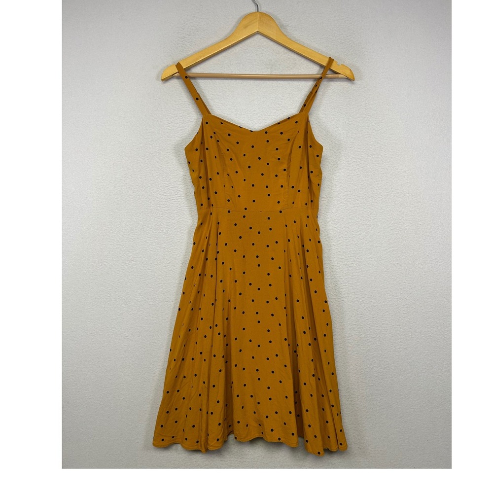 Retro Aesthetic Old Navy Women Size S Mustard Polka Dot Smocked Cami Mini Dress